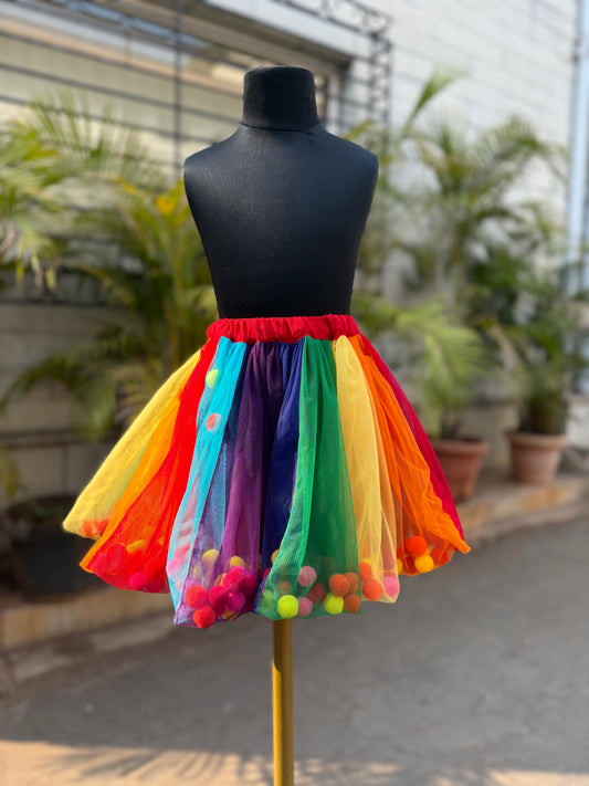 Rainbow Pom Pom Tutu Skirt for Baby Girl
